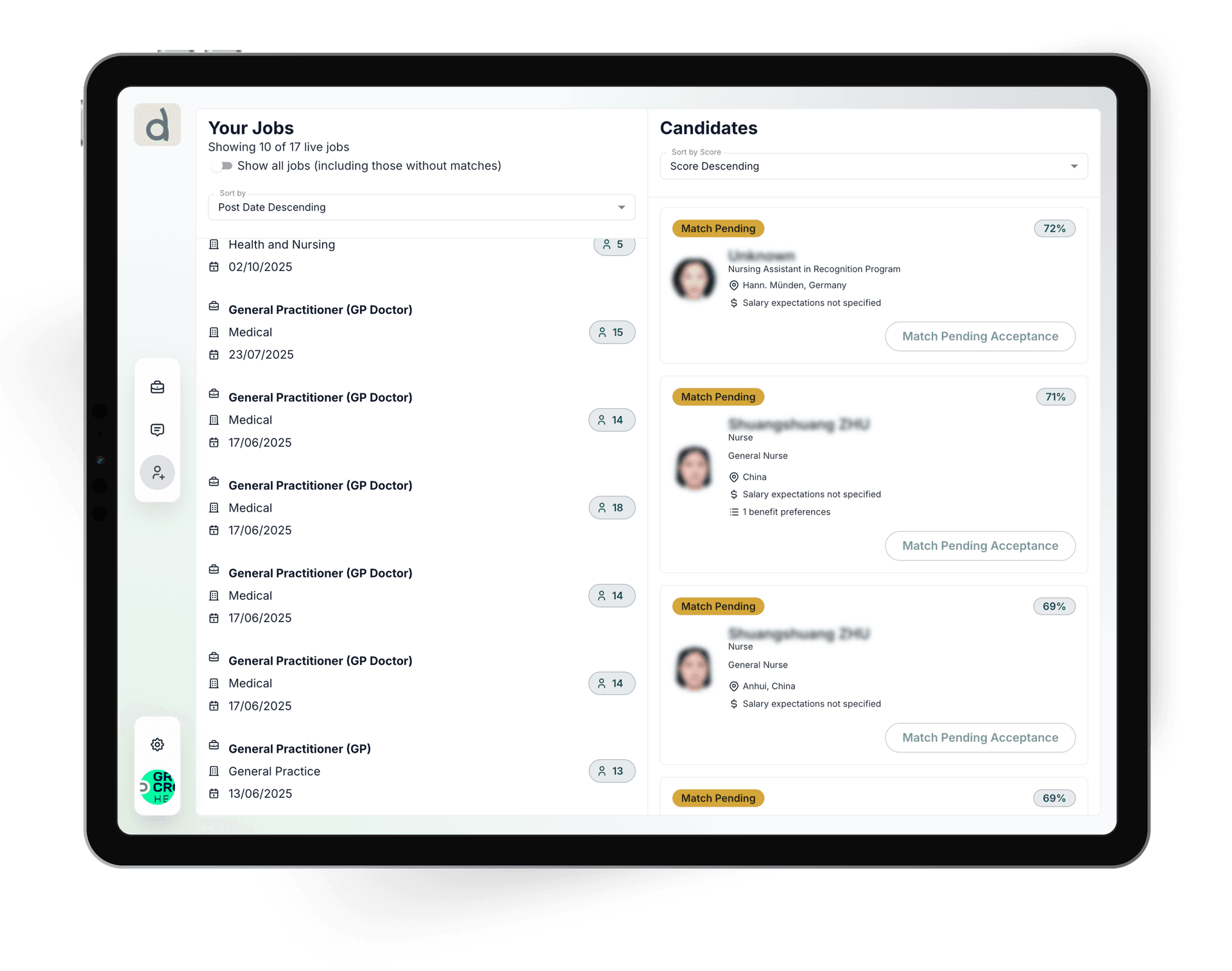 Healthcare recruitment workflow visualization